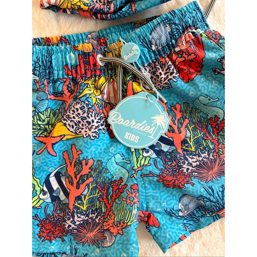 Boardies Apparel Kids Swim Trunks Coral Reef Fish Print Blue Size 1–2 NWT